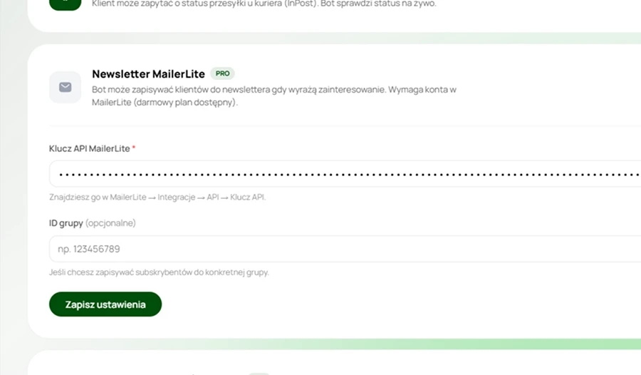 Automatyzacja newslettera (MailerLite)