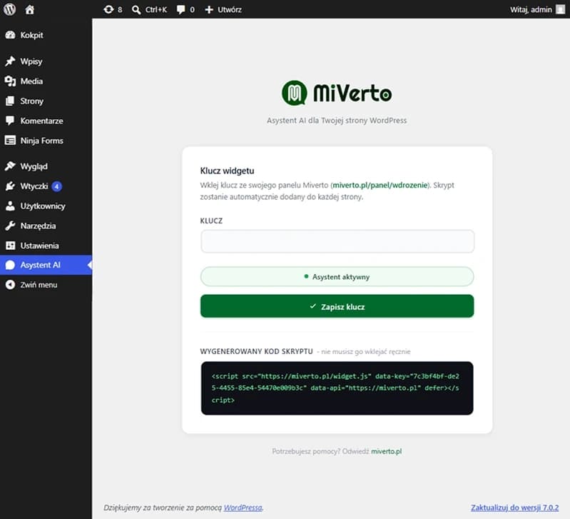 Wtyczka MiVerto dla Wordpress